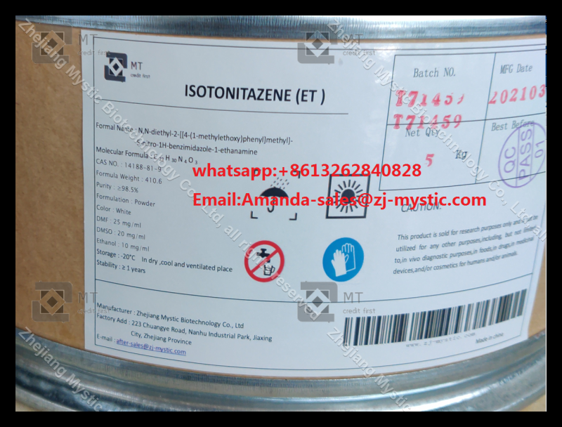 Isotonitazene(ET) CAS NO : 14188-81-9 N,N-diethyl-2-[[4-(1-methylethoxy)phenyl]methyl]-5-nitro-1H-benzimidazole-1-ethanamine