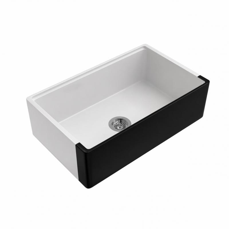 33 Inch Black and White Fireclay Farmhouse Sink