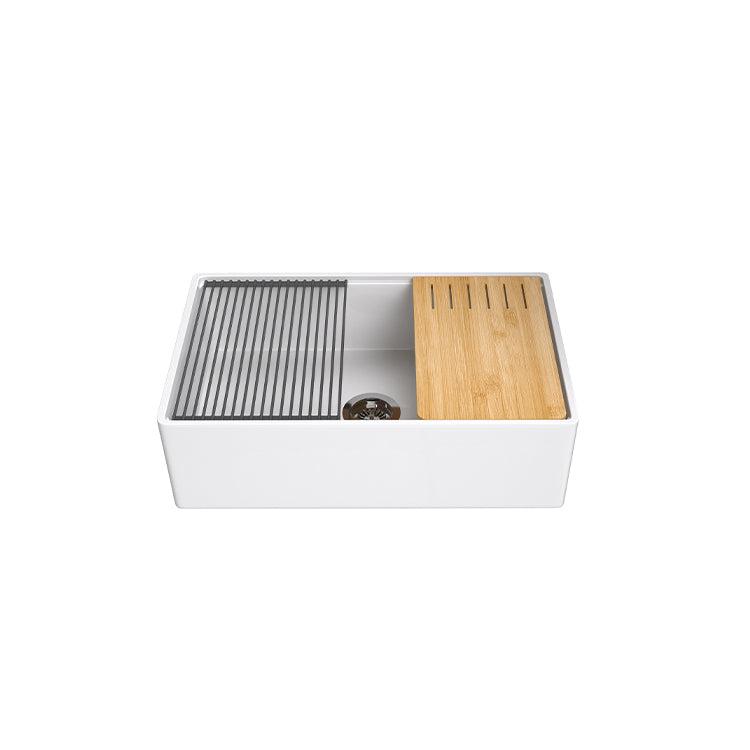 33 Inch Smooth Apron Fireclay Workstation Sink with 4-Piece Kit