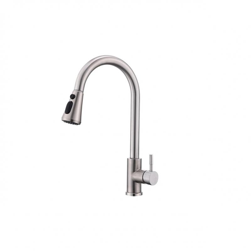 Brushed Nickel Gooseneck Pull-Down Kitchen Faucet