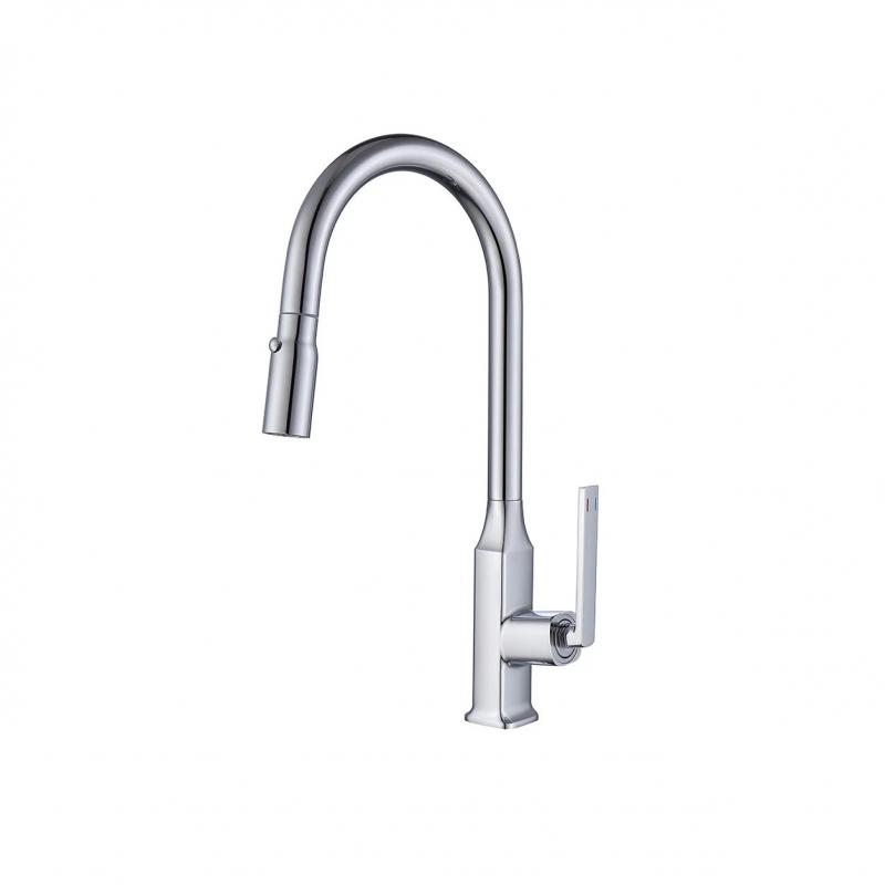 Chrome Slim Pull-Down Kitchen Faucet with Squared Base