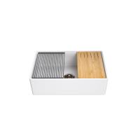 33 inch smooth apron fireclay workstation sink with 4 piece kit