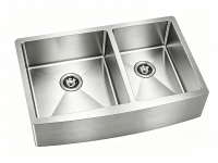 33 inch double bowl curved apron stainless steel farmhouse sink